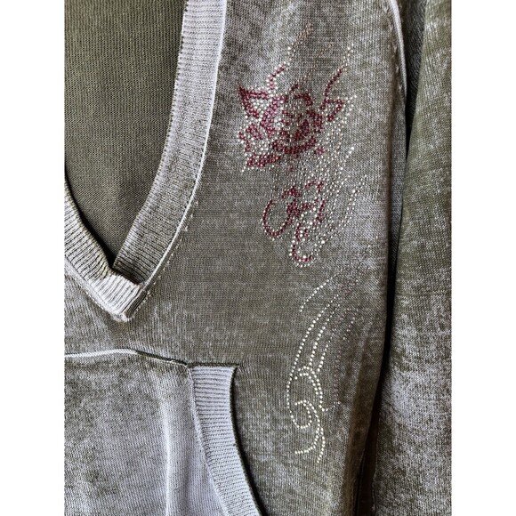 Ed Hardy Christian Audgier women Vintage Skull Hooded Sweater sz Small Silk Knit - Picture 5 of 9